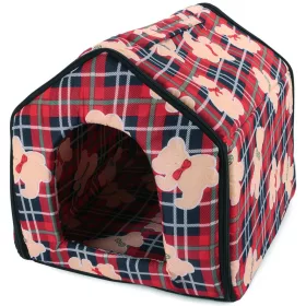  Casuta pentru caini si pisici, Material textil, 30x35x30 cm, Rosu