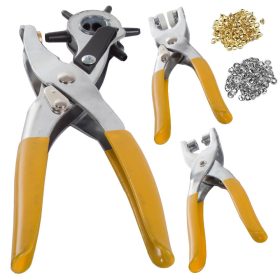   Bőrműves készlet lyukasztóval, szegecselővel és patentfogóval, ezüst / sárga