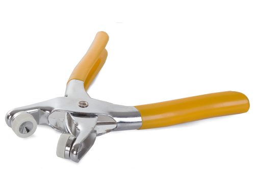 Bőrműves készlet lyukasztóval, szegecselővel és patentfogóval, ezüst / sárga