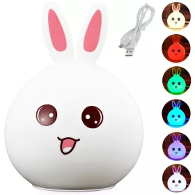   VG 24072 gyermek LED éjszakai lámpa RGB nyuszi, USB, fehér/többszínű