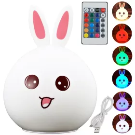   VG 24073 távirányítós gyermek LED éjszakai lámpa RGB nyuszi, USB, fehér/többszínű