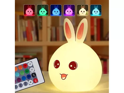 VG 24073 távirányítós gyermek LED éjszakai lámpa RGB nyuszi, USB, fehér/többszínű