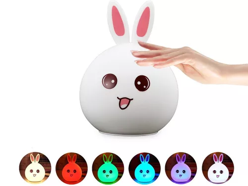 VG 24073 távirányítós gyermek LED éjszakai lámpa RGB nyuszi, USB, fehér/többszínű