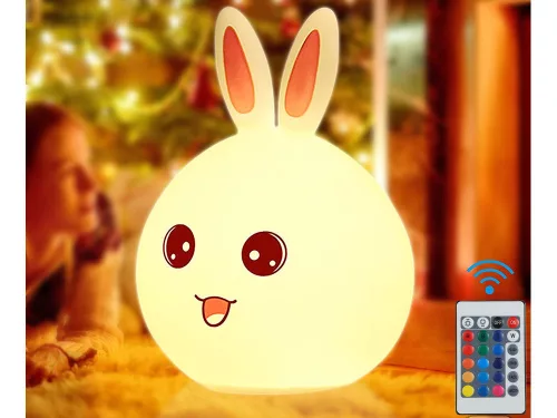VG 24073 távirányítós gyermek LED éjszakai lámpa RGB nyuszi, USB, fehér/többszínű