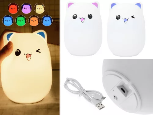 VG-24084 - Cica gyermek éjjeli lámpa led rgb távirányítós, Usb
