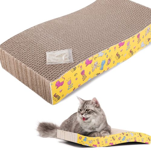 Öko kaparófa macskáknak kartonból, ajándék macskamentával, sárga / mintás