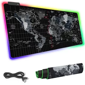   VG-06248 - XXXL led gamer egérpad, 90cm x 40cm x 0,3cm, fekete-térkép minta