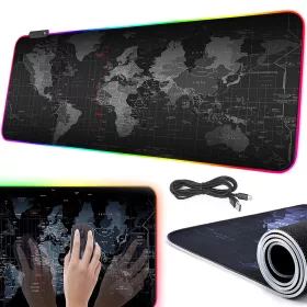   VG-06249 - XXL led gamer egérpad, 80cm x 30cm x 0,3cm, fekete-térkép minta