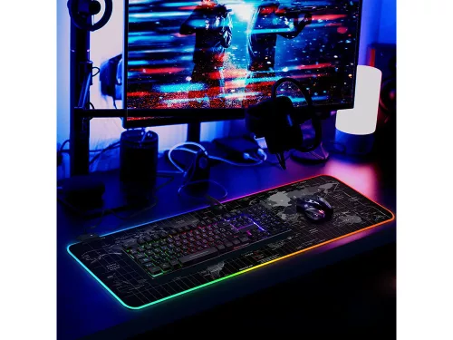 VG-06249 - XXL led gamer egérpad, 80cm x 30cm x 0,3cm, fekete-térkép minta
