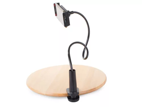 Telefontartó, asztalra rögzíthető, flexibilis fekete színben 60cm hosszúság, 12-19cm széles telefonhoz