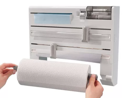 VG-24182 - Dispenser de prosoape de hârtie și folie 5 în 1, alb, montat pe perete