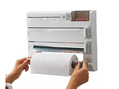 VG-24182 - Dispenser de prosoape de hârtie și folie 5 în 1, alb, montat pe perete