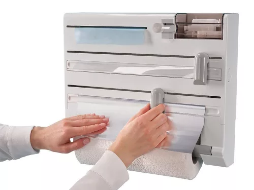 VG-24182 - Dispenser de prosoape de hârtie și folie 5 în 1, alb, montat pe perete