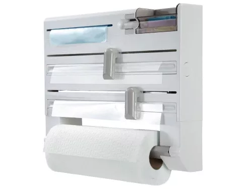 VG-24182 - Dispenser de prosoape de hârtie și folie 5 în 1, alb, montat pe perete