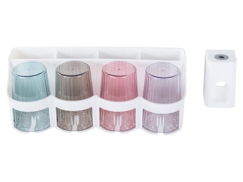 VG-24188 - 4db-os fogmosó pohárkészlet tartóval és automata fogkrémadagolóval