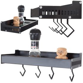   VG-24253 - Falra rögzíthető konyhai polc akasztókkal, 30x13x5,5cm, fekete