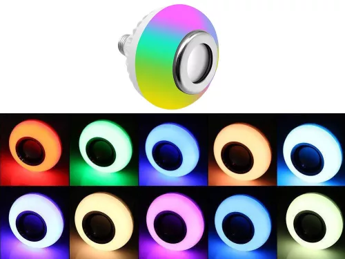 VG-24271 - Távirányítós színes RGB e27 LED izzó bluetooth hangszóróval, RGB