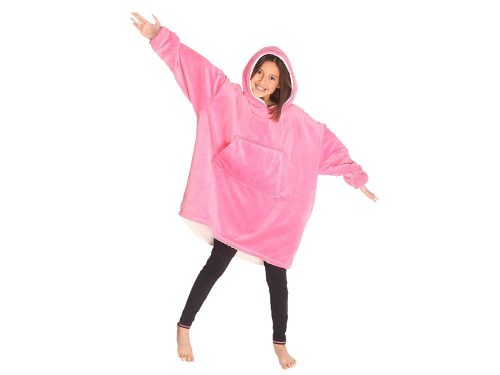 VG-15910_RC - 2 az 1-ben kapucnis pulóver/köntös vastag bundával, XXL, sötétrózsaszín