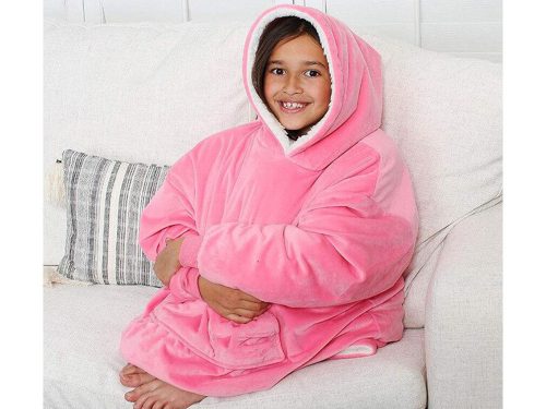 VG-15910_RC - 2 az 1-ben kapucnis pulóver/köntös vastag bundával, XXL, sötétrózsaszín