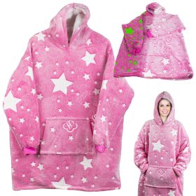   VG-24304_R - 2 az 1-ben kapucnis pulóver/köntös vastag bundával, XXL, rózsaszín-csillag minta