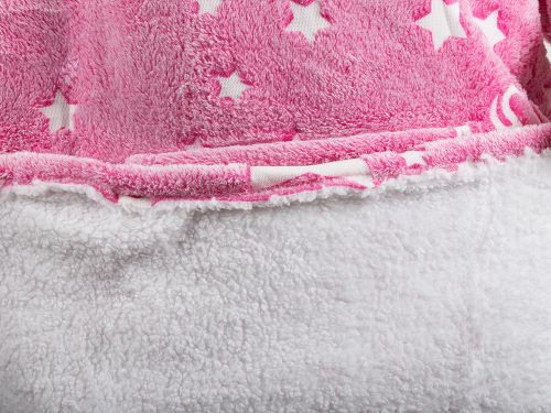 VG-24304_R - 2 az 1-ben kapucnis pulóver/köntös vastag bundával, XXL, rózsaszín-csillag minta