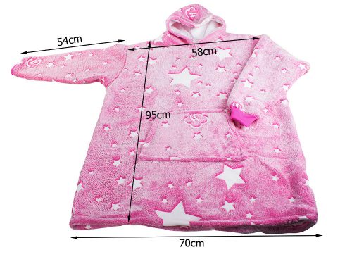VG-24304_R - 2 az 1-ben kapucnis pulóver/köntös vastag bundával, XXL, rózsaszín-csillag minta
