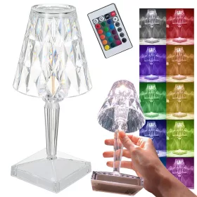   VG 12304 távirányítós asztali lámpa, LED kristály, RGB, USB, fehér/többszínű