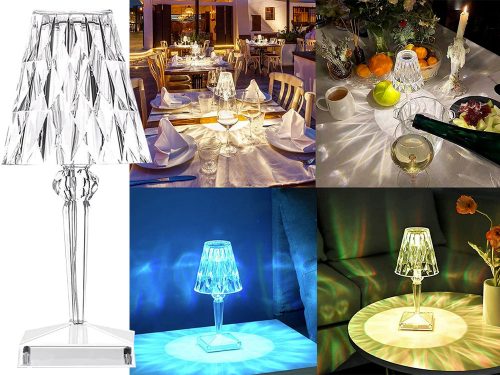 VG 12304 távirányítós asztali lámpa, LED kristály, RGB, USB, fehér/többszínű