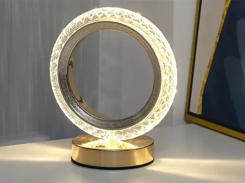 VG 12313 gyűrű asztali lámpa, LED kristály, RGB, USB, rózsaarany/többszínű