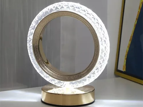 VG 12313 gyűrű asztali lámpa, LED kristály, RGB, USB, rózsaarany/többszínű