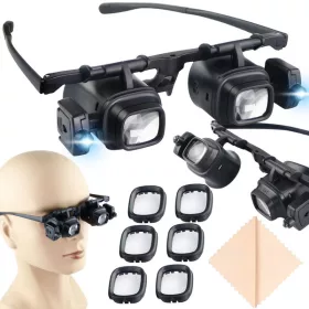   Nagyító szemüveg, LED-es megvilágítású 2x, 6x, 8x, 12x és 24x