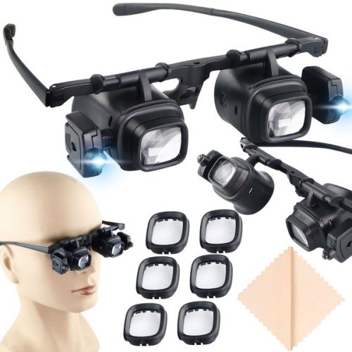 Nagyító szemüveg, LED-es megvilágítású 2x, 6x, 8x, 12x és 24x