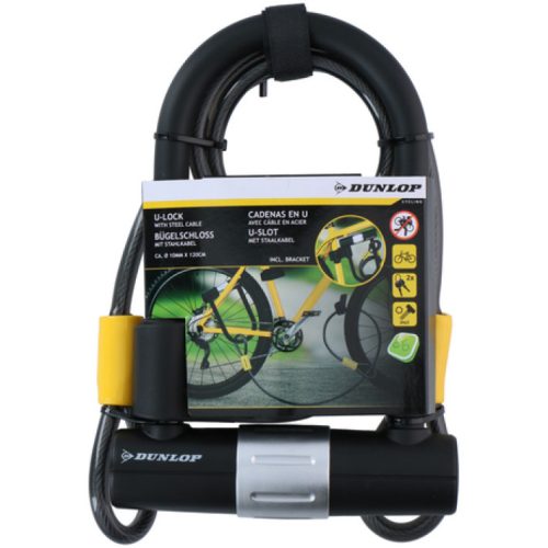 Dunlop Kerékpár zár "U" lakat, vázhoz rögzíthető, 120cm extra kábelzárral