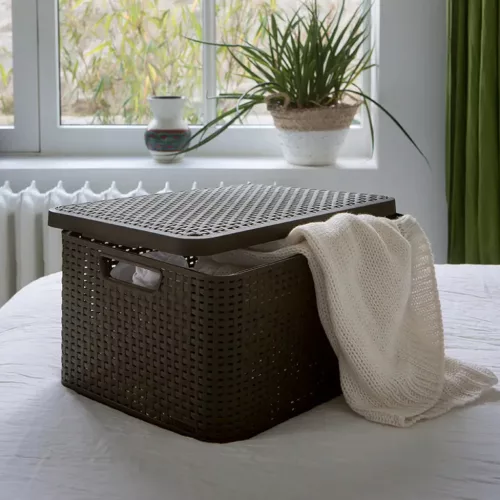 Curver Rattan stílusú L világos szürke kosár tetővel