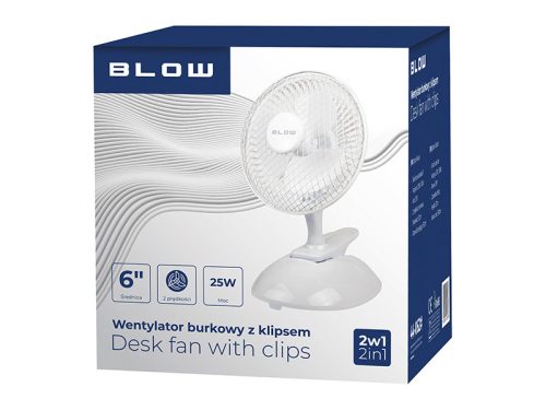 44-062# Asztali ventilátor 6"/15cm csiptetős 25W 2in1 fehér