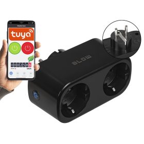   72-078# Tuya intelligens dupla konnektor, Wi-Fi-vel vezérelhető, fekete