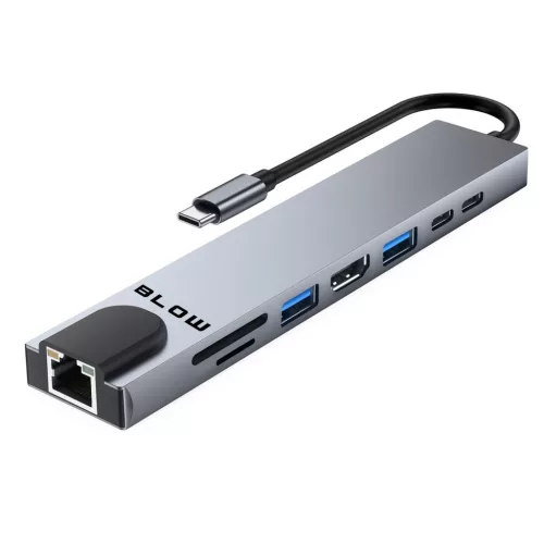 86-077# USB-C elosztó RJ45 + HDMI 100W K-08