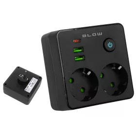 98-612# Elosztó r-20 pr 2 aljzat + 2 USB + USB-C fekete