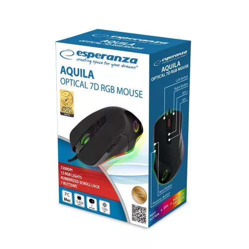 Esperanza EM132 vezetékes egér RGB LED 7D optikai USB Aquila