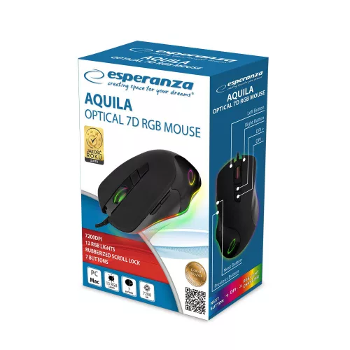 Esperanza EM132 vezetékes egér RGB LED 7D optikai USB Aquila