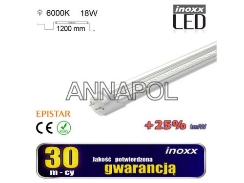 LED fénycső 120cm 18w T8 4000K G13 hideg átlátszó