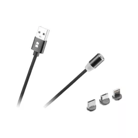   Mágneses USB kábel 3in1 microUSB, USB Type C, Lightning 100 cm fekete