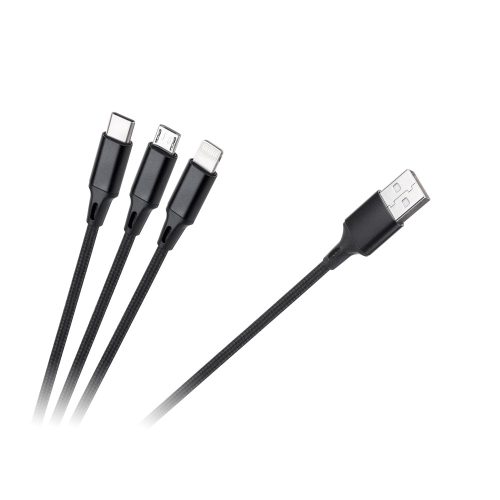 USB 3in1 microUSB kábel, C típusú USB, Lightning 100 cm