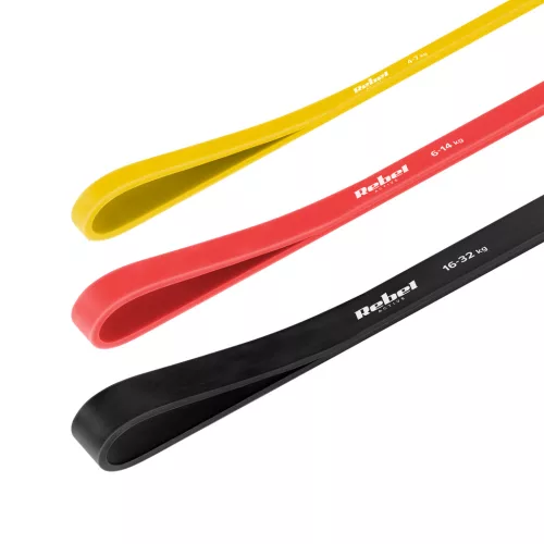 TPE edzőszalag szett - Power Band PT-S3, 4-32 kg, 3 TPE szalag, REBEL ACTIVE