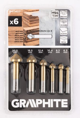 TiN kúpos süllyesztő élfúrók, 6,3 - 20,5 mm, 6 darabos készlet