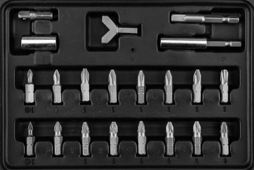 25 mm-es bitkészlet, 60 mm-es mágneses tartóval, 100 darabos.