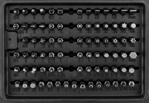 25 mm-es bitkészlet, 60 mm-es mágneses tartóval, 100 darabos.