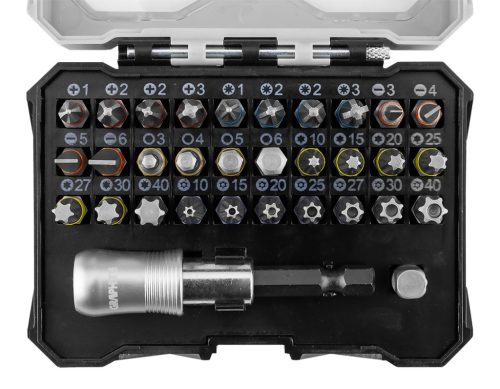 25 mm-es bitkészlet, 68 mm-es mágneses tartóval, 32 részes.