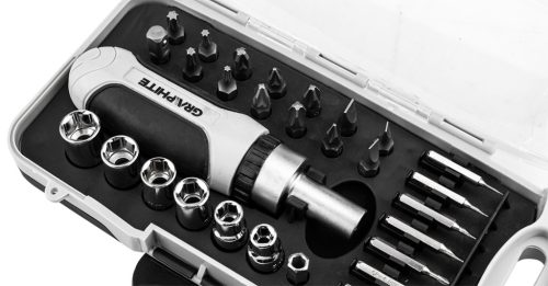 30 db-os bitkészlet és precíziós bit mágneses racsnis tartóval, 115 mm.