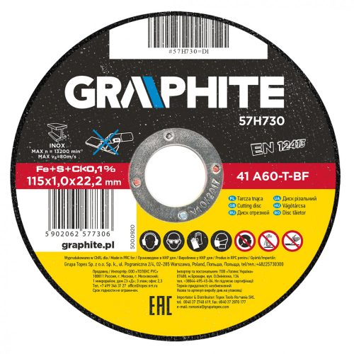 Graphite 41 A60-T-BF 115 x 1,0 x 22,2 mm-es Inox vágókorong fémhez, 10db